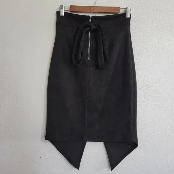 NUDE Knee Length Suede Wrap Skirt - Picture 2 of 4